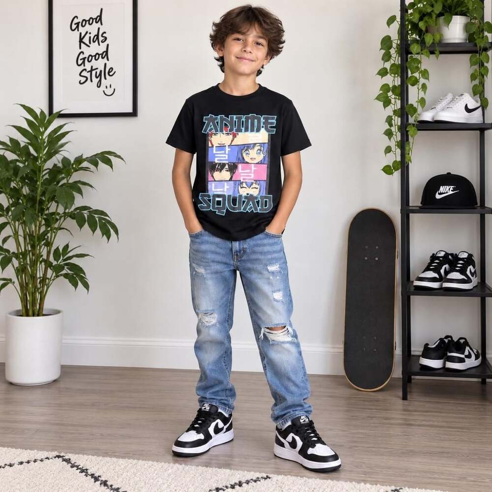 Brooklyn Vertical Anime Squad Graphic Tee Youth 10/12 Black